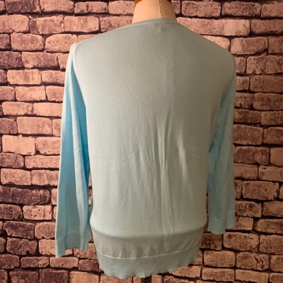 Talbots Aqua 3/4 Sleeve Cardigan W/ Front Ruffle Size Large - Picture 6 of 10